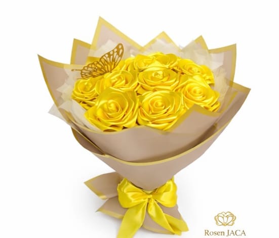 Gelbe Satin Rosen – Handgemachter geschenk
