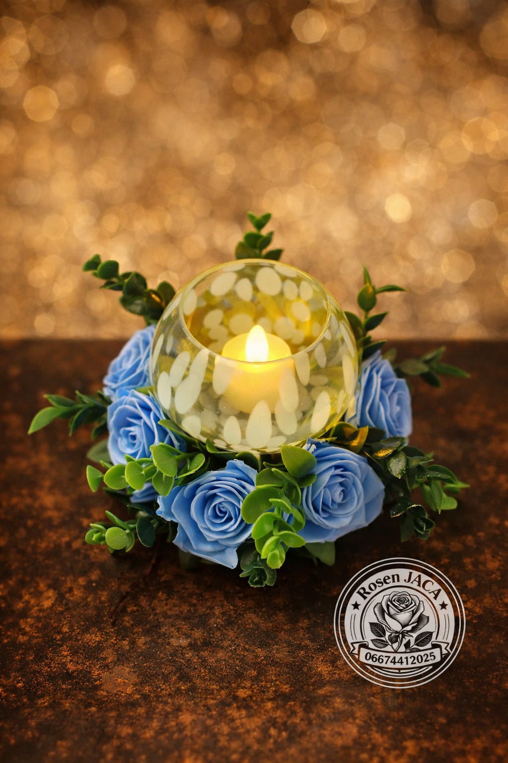 Exklusive Rosen Kerzen Deko Blau – Handgemacht