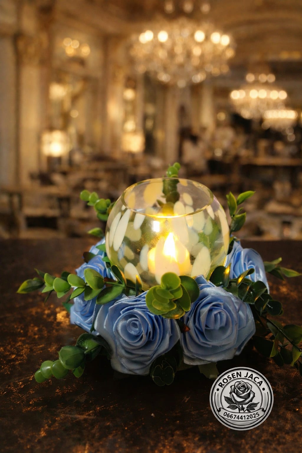 Exklusive Rosen Kerzen Deko Blau – Handgemacht