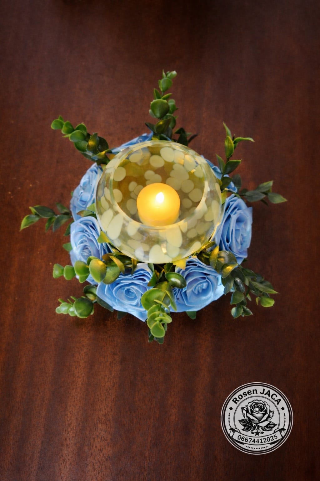 Exklusive Rosen Kerzen Deko Blau – Handgemacht