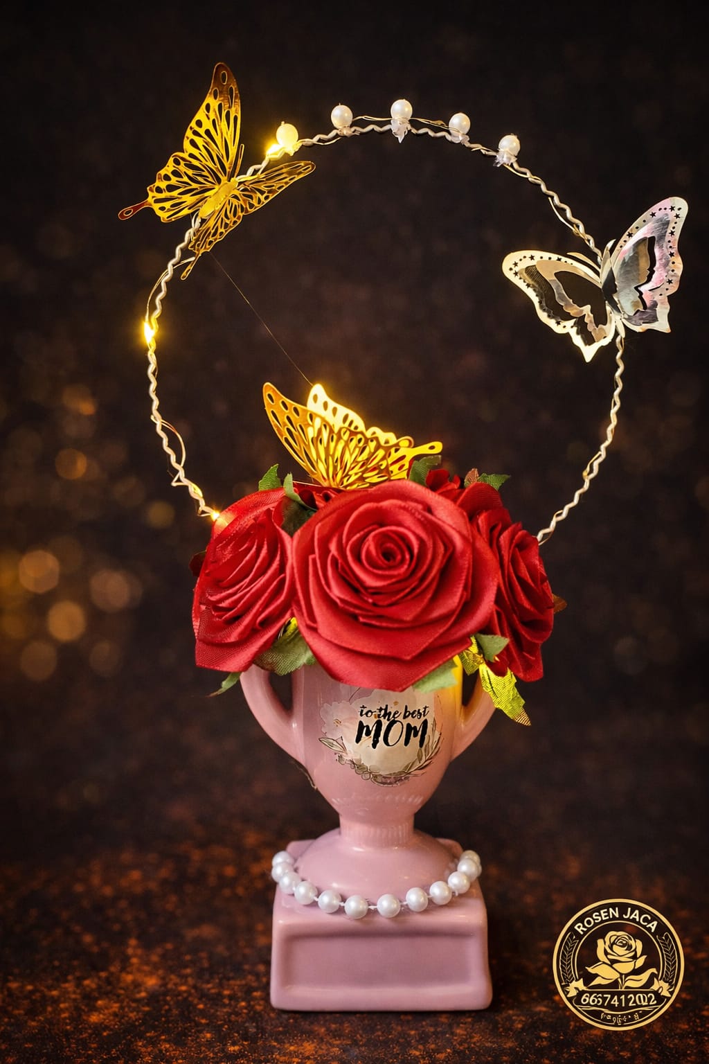Geschenk für Mama – Rosen Deko mit LED & Schmetterling