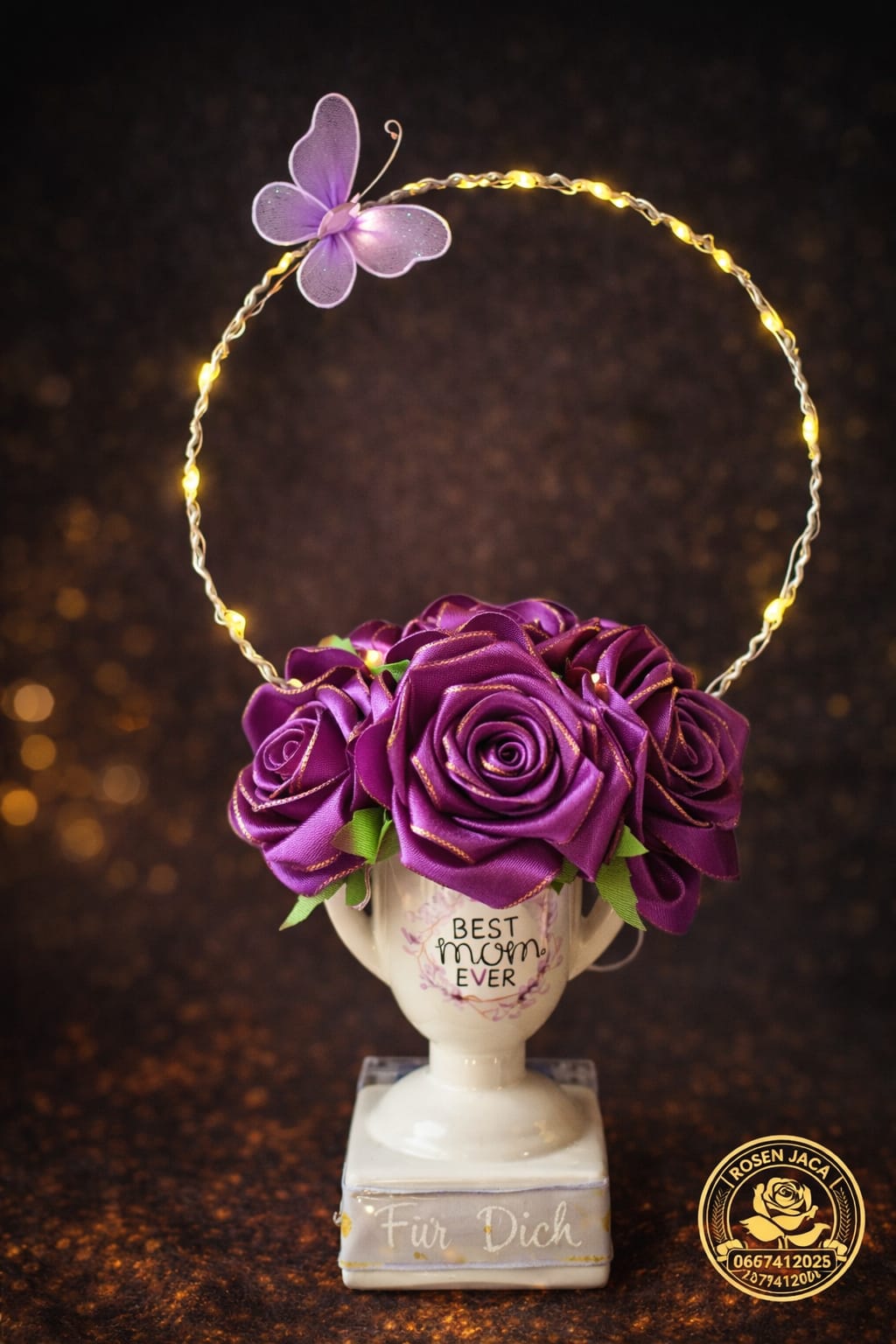 Geschenk für Mama – Rosen Deko mit LED & Schmetterling