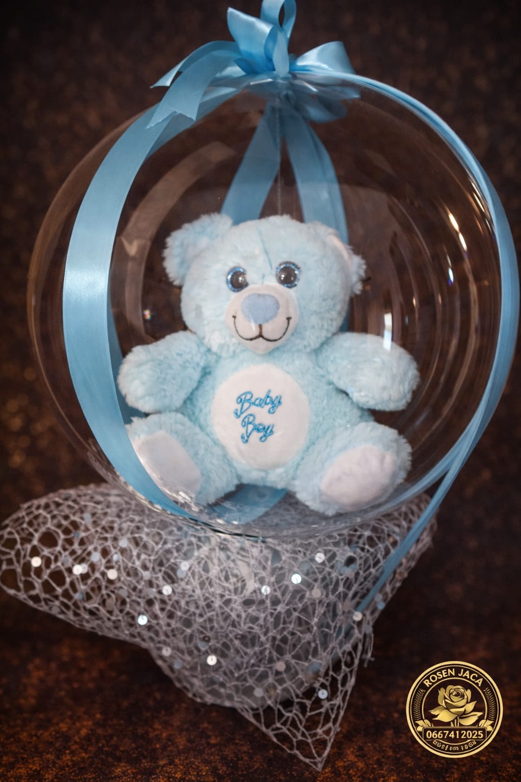 Baby Geschenk Ballon mit Teddybär – Geschenk zur Geburt | Rosen JACA