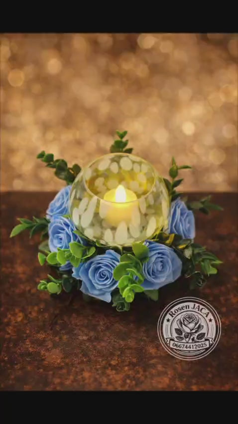 Exklusive Rosen Kerzen Deko Blau – Handgemacht