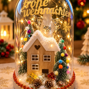 Weihnachtsdeko unter Glas mit LED-Beleuchtung von Rosen JACA